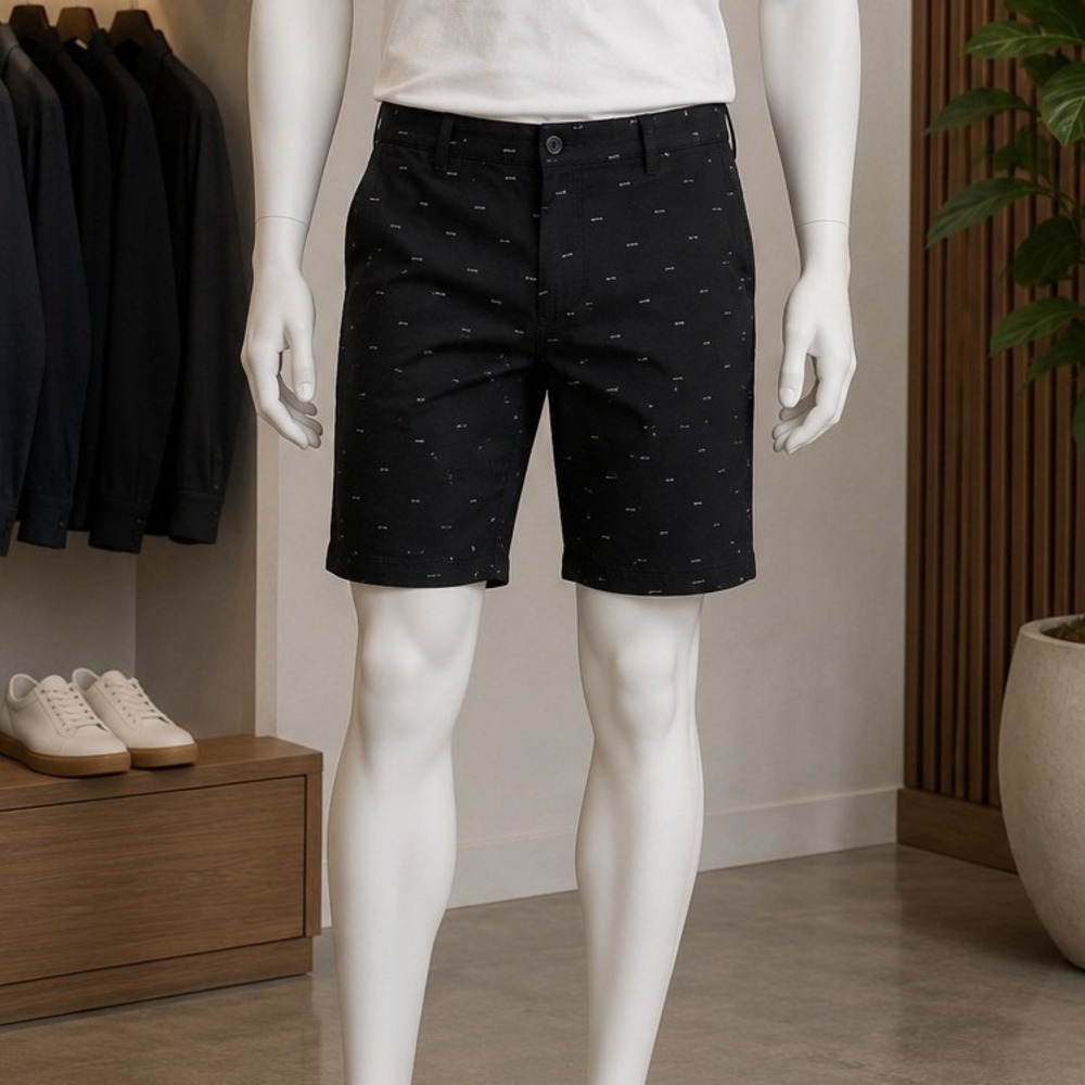 Reset Mens Chino Shorts Black Embroidered Fish Bone Pattern 38